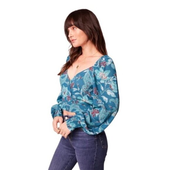 2/$30 NWT Large Band Of The Free - V Neckline Teal Red Floral Tie-Back Blouse - Picture 5 of 15